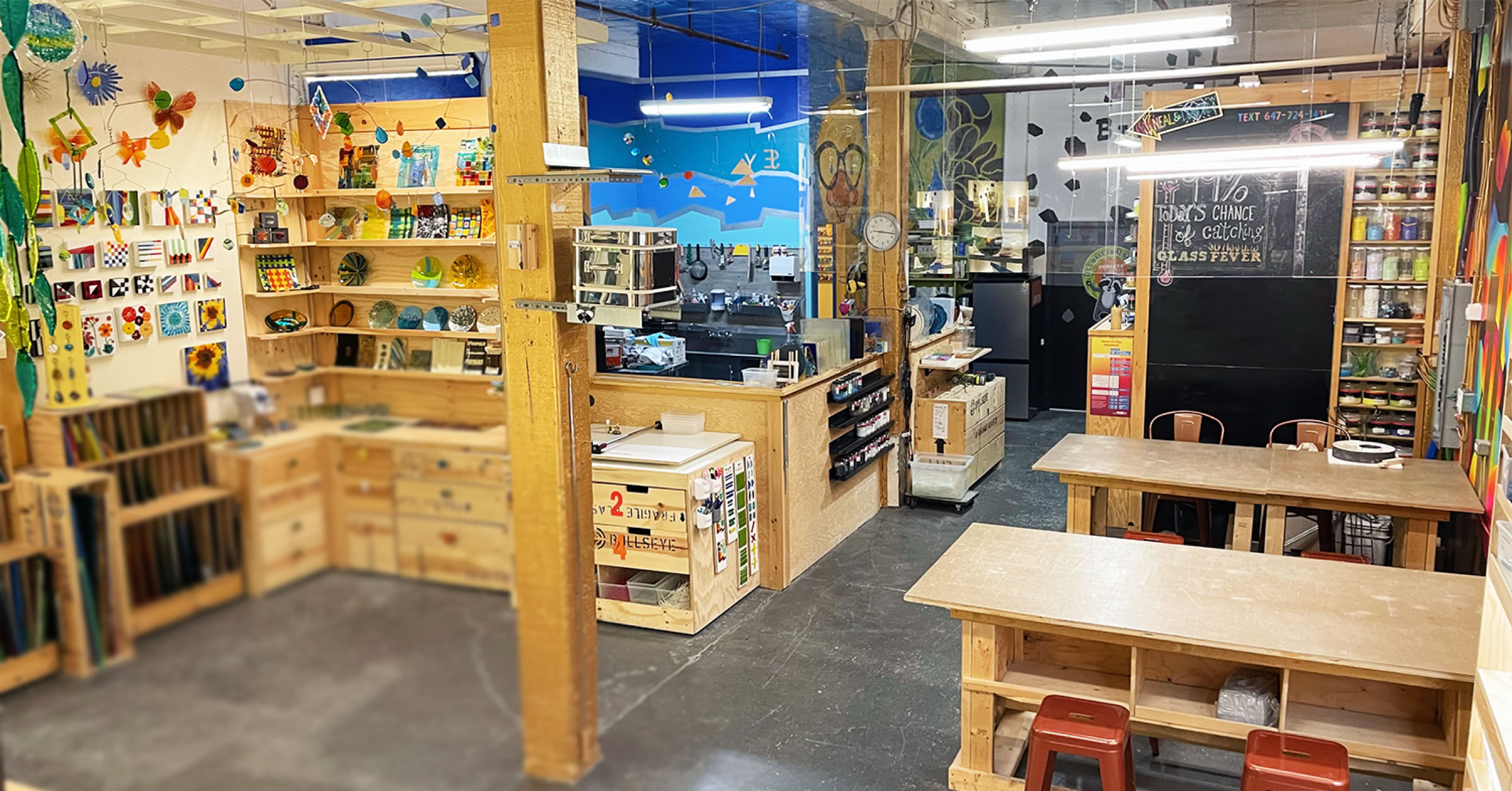 Verbeek Glass Studio fused glass workshop interior, Toronto